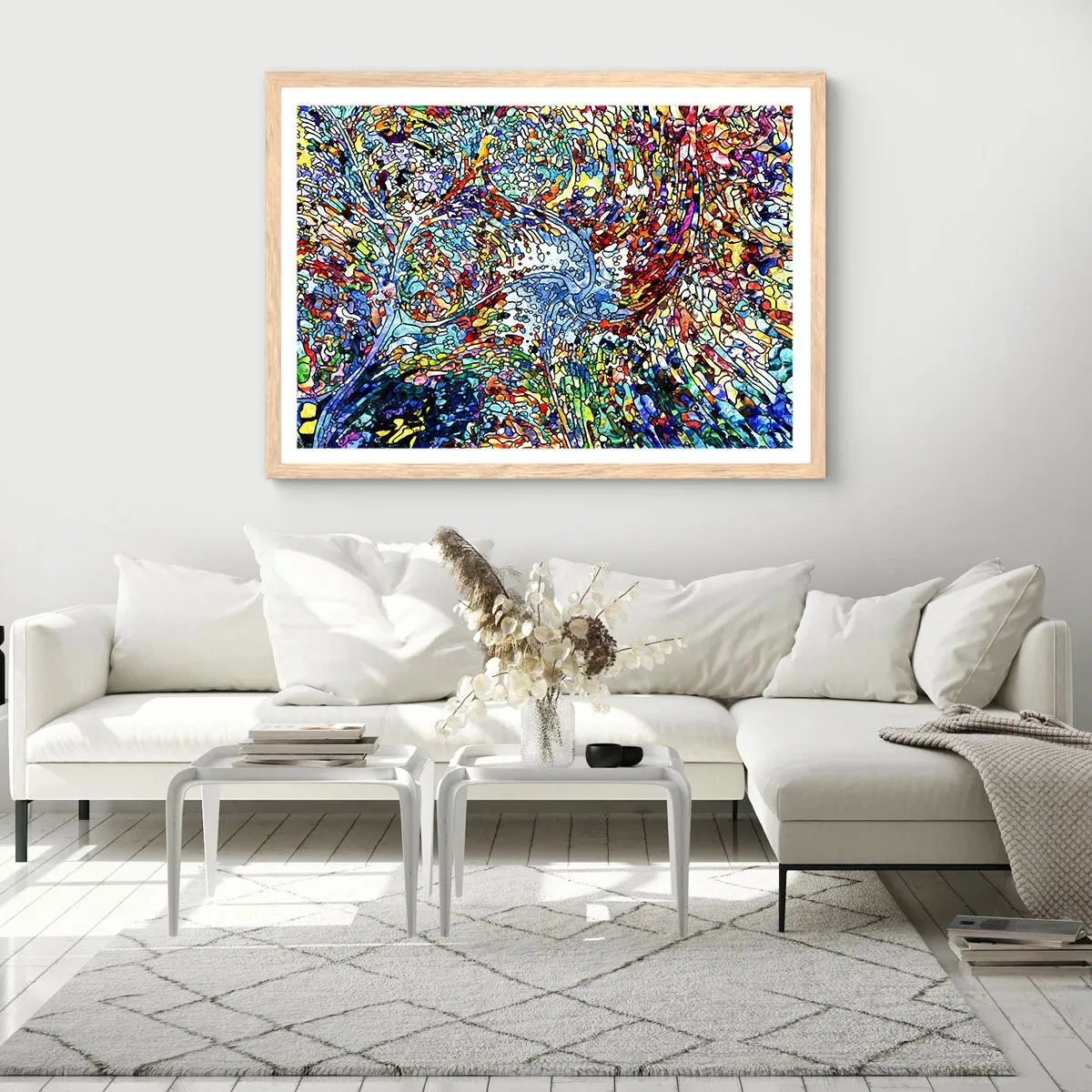 Poster in einem Rahmen aus heller Eiche - Glasmalerei Wassertropfen - 70x50 cm