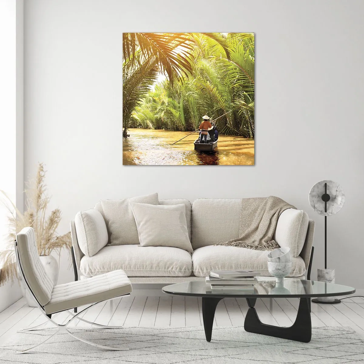 Glasbild - Bild auf glas - Eine Palmenschlucht entlang - 40x40 cm