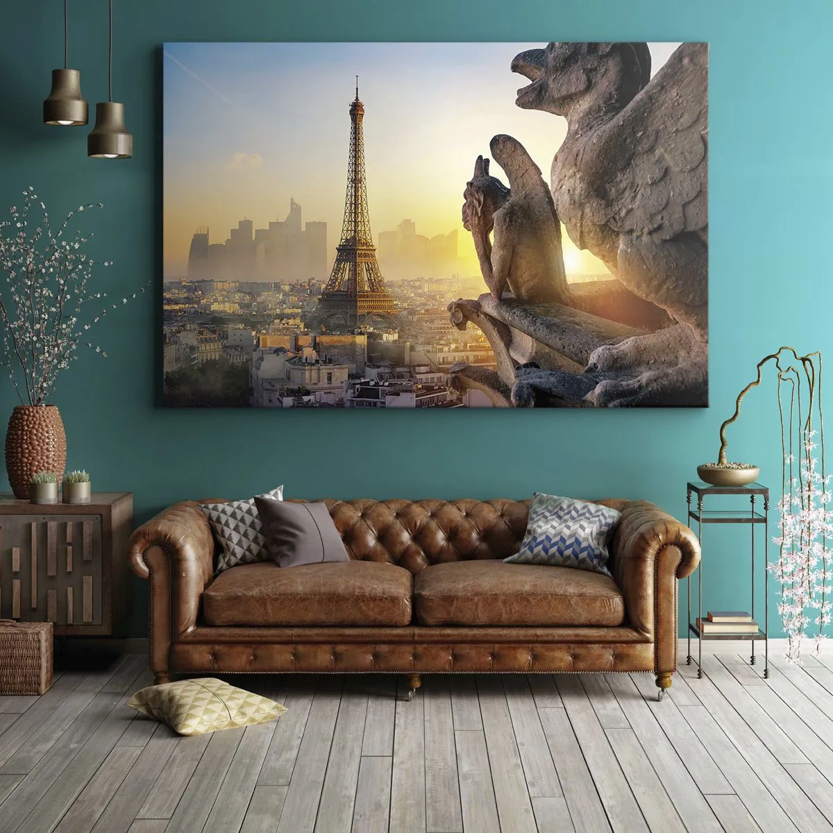 Bild auf Leinwand - Leinwandbild - Blick auf den Eiffelturm mit Wasserspeiern im Hintergrund - 70x50cm - Vieles hat sich geändert ... - Moderne Wanddekoration für Wohnzimmer und Schlafzimmer ARTTOR