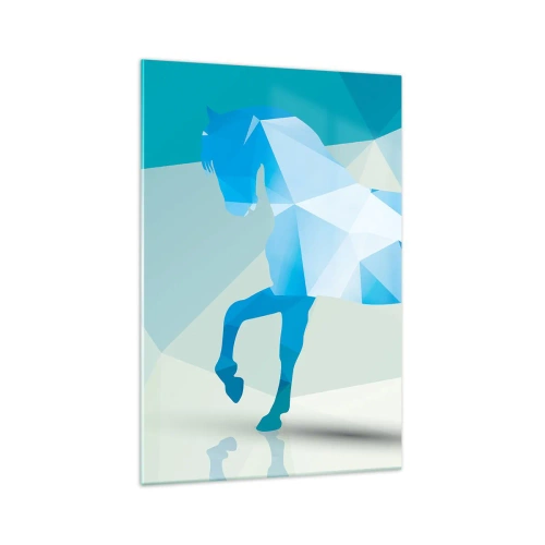 Glasbild - Bild auf glas - Geometrische Silhouette eines Pferdes in Blautönen - 70x100cm - Geometrisches Pferd in Türkis - Moderne Wanddekoration für Wohnzimmer und Schlafzimmer ARTTOR