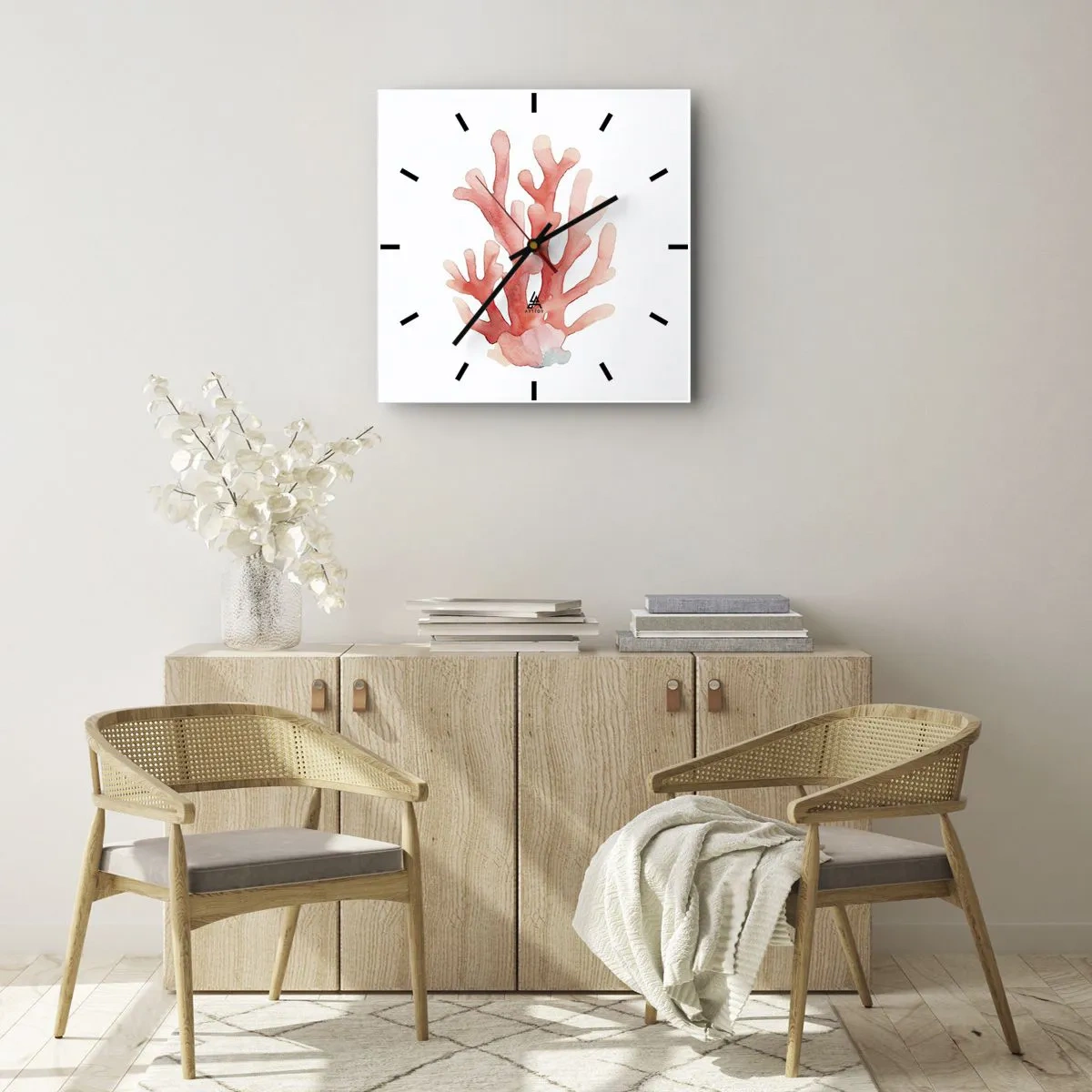 Wanduhr - Glasuhr - Korallenfarbene Koralle - 40x40 cm