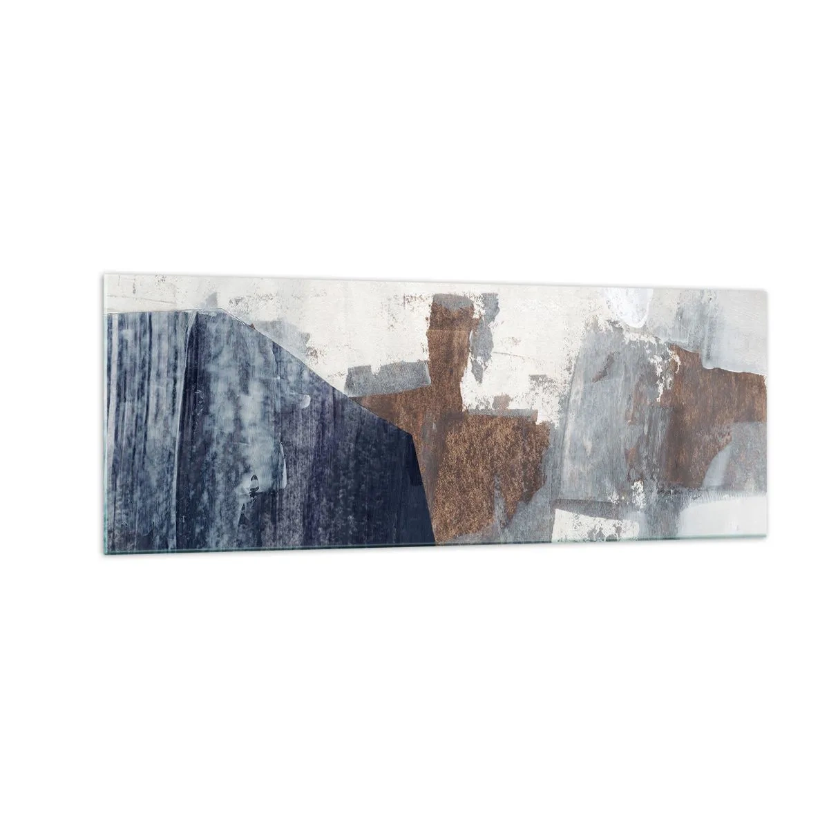 Glasbild - Bild auf glas - Abstrakte Formen in Blau- und Brauntönen - 140x50cm - Blaue und braune Formen - Moderne Wanddekoration für Wohnzimmer und Schlafzimmer ARTTOR