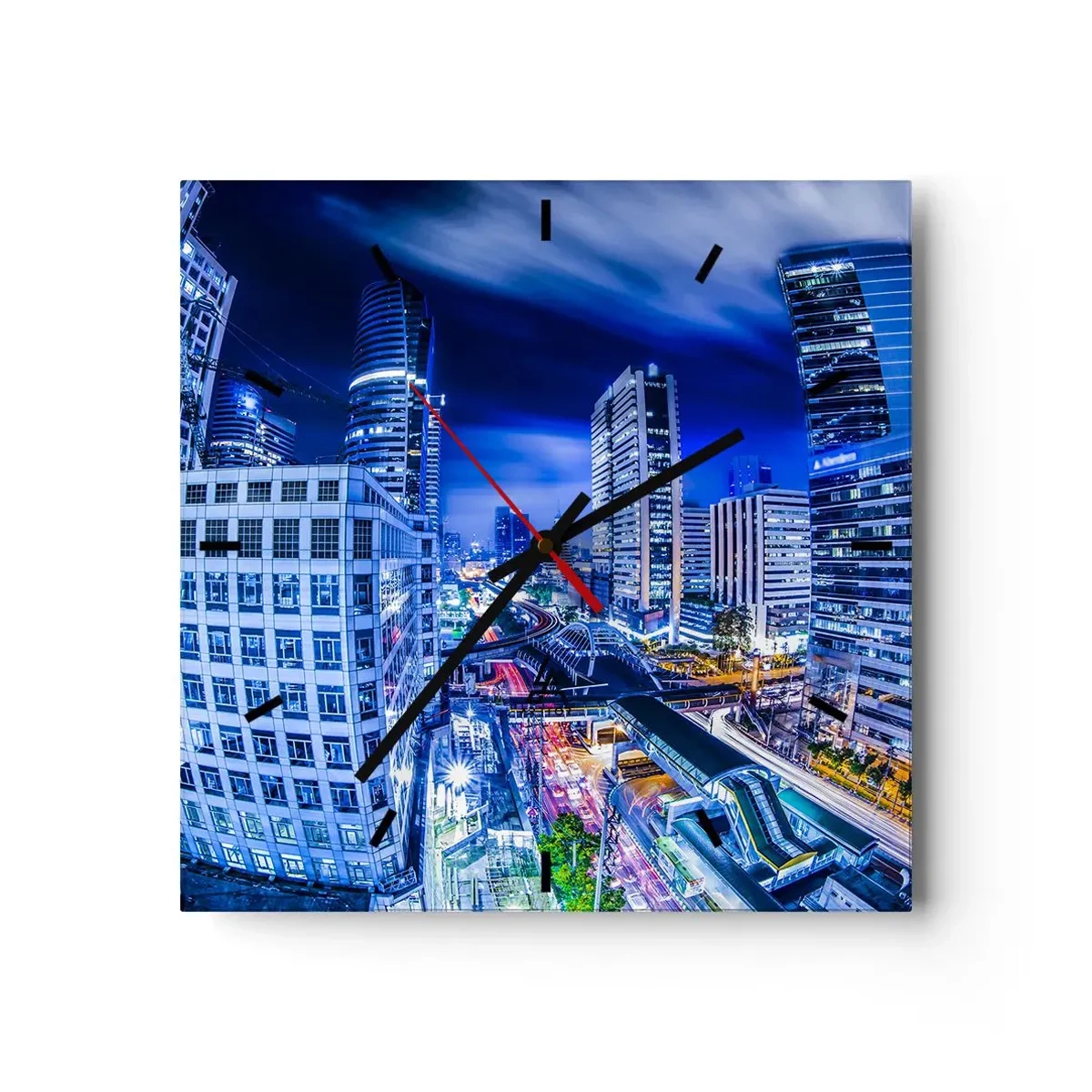 Wanduhr - Glasuhr - Nachtstadtpanorama mit Wolkenkratzern und Straßenlaternen - 30x30cm - Rhythmen der Nachtstadt - Moderne Wanddekoration für Wohnzimmer und Schlafzimmer ARTTOR