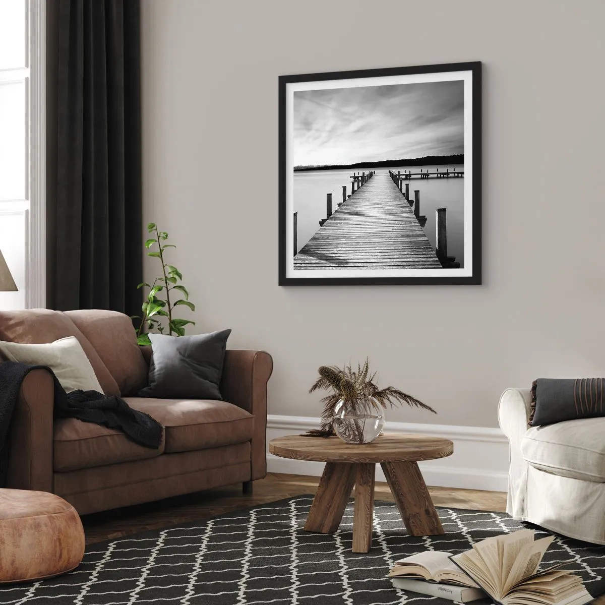 Poster in einem schwarzem Rahmen - An der Wasserstelle - Ruhe - 50x50 cm