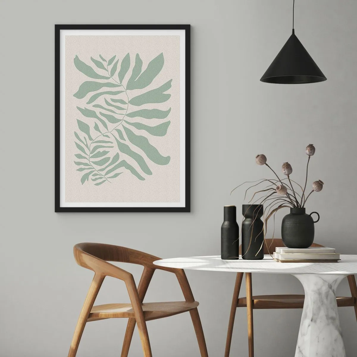 Poster in einem schwarzem Rahmen - Smaragdzweig - 50x70 cm