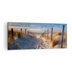 Bild auf Leinwand - Leinwandbild - Weg durch die Dünen zum Strand - 120x50cm - Das Rauschen des Meeres, der Gesang der Vögel, ein wilder Strand im Gras ... - Moderne Wanddekoration für Wohnzimmer und Schlafzimmer ARTTOR
