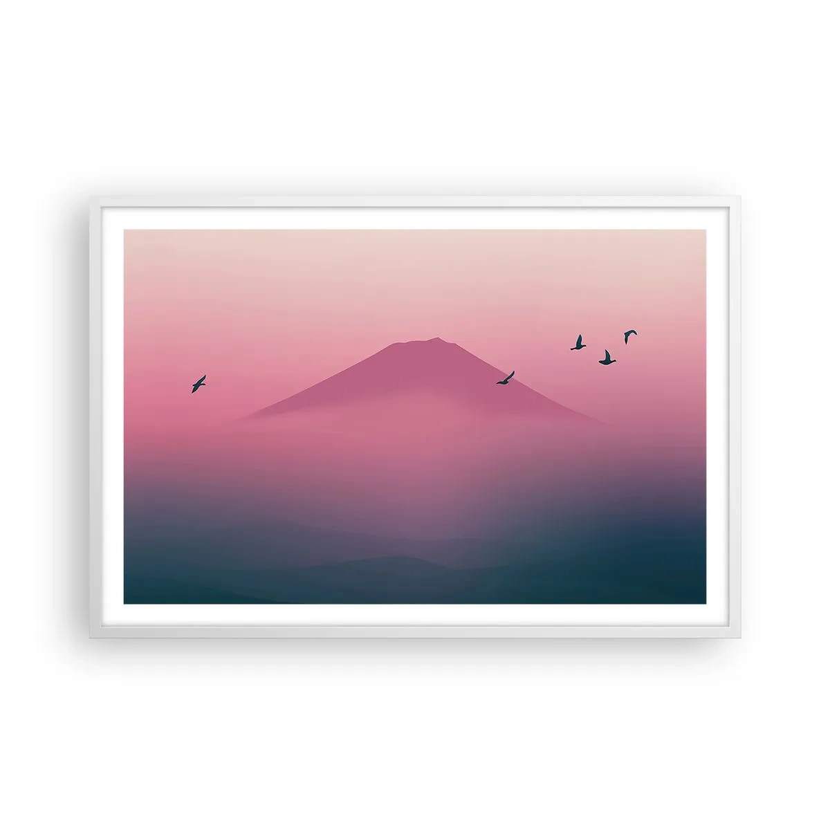 Poster in einem weißen Rahmen - Wanderer über den Wolken - 91x61 cm