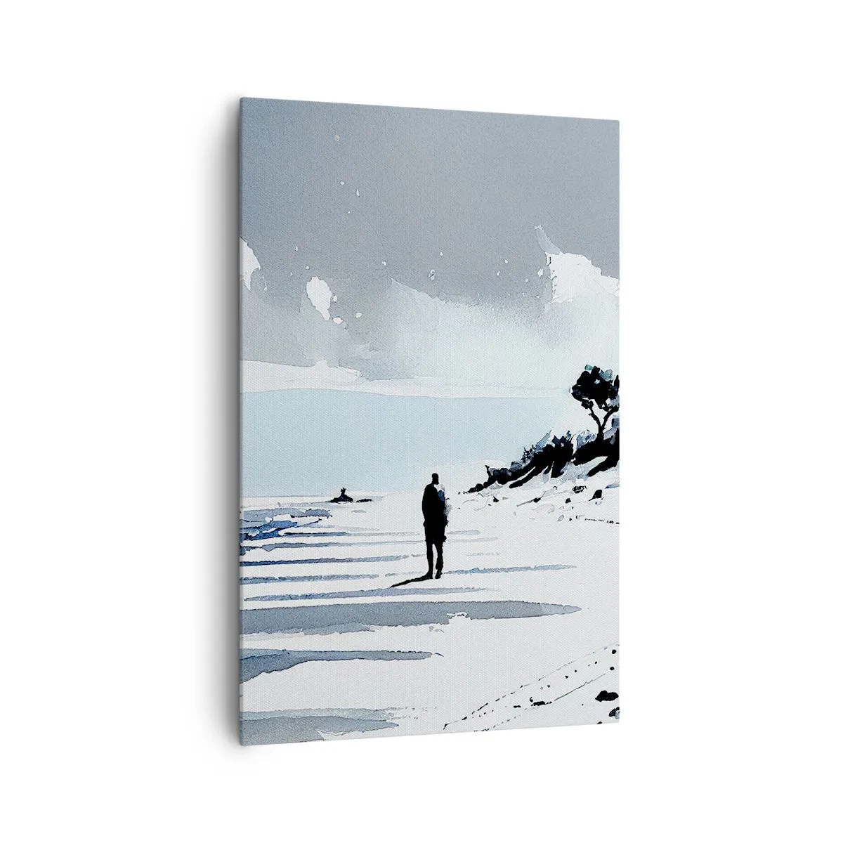 Bild auf Leinwand - Leinwandbild - Eine einsame Gestalt, die an einem leeren Strand entlanggeht - 80x120cm - Allein sein - Moderne Wanddekoration für Wohnzimmer und Schlafzimmer ARTTOR