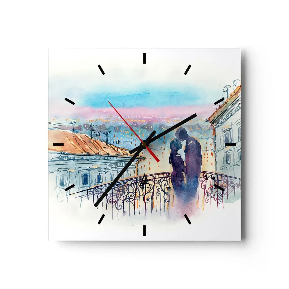 Wanduhr - Glasuhr - Paris-Liebhaber - 40x40 cm