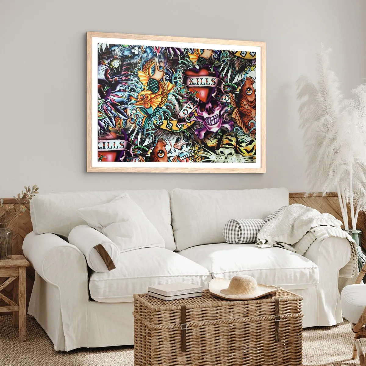 Poster in einem Rahmen aus heller Eiche - Der Traum des Tätowierers - 50x40 cm