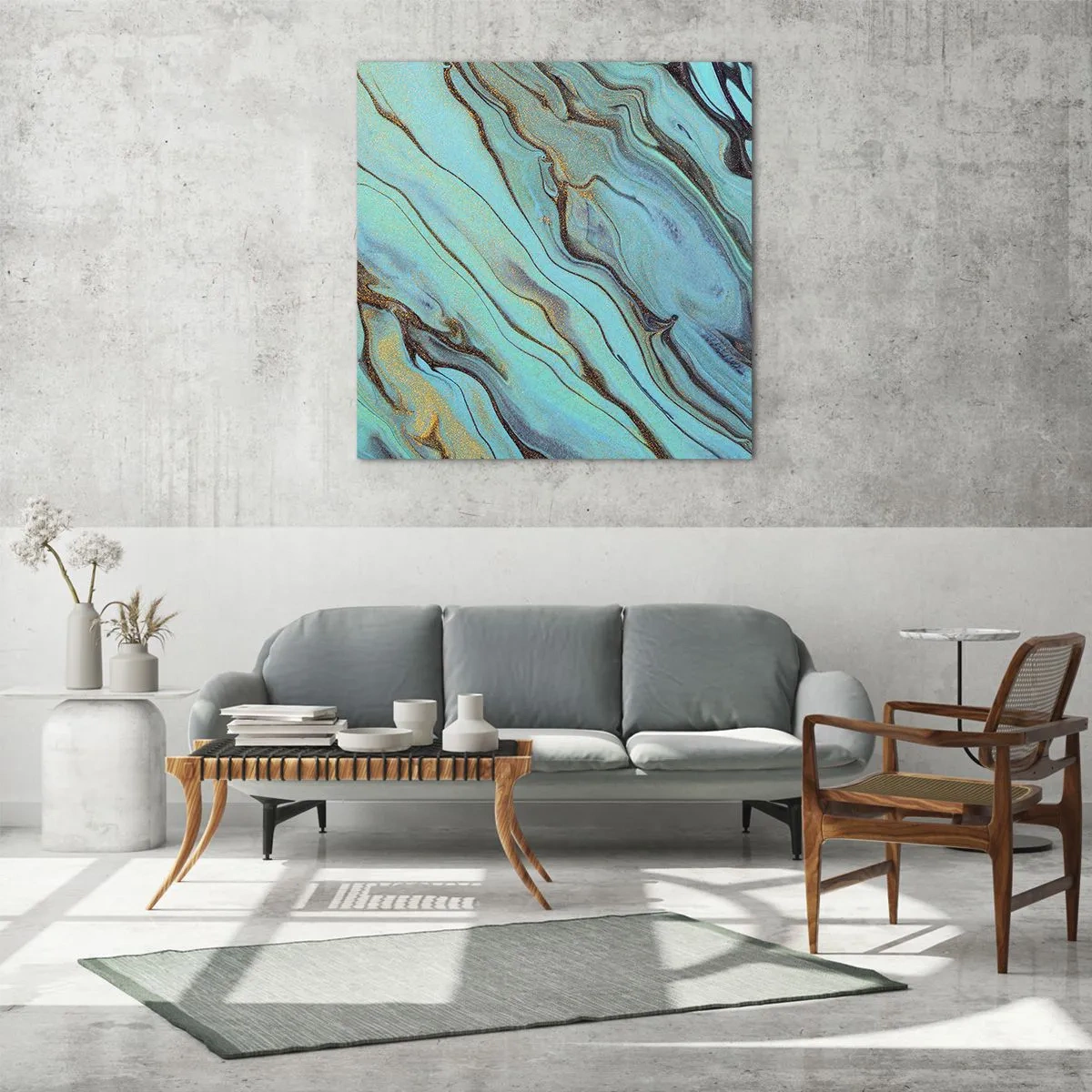 Glasbild - Bild auf glas - Türkisfarbene Flut - 70x70 cm