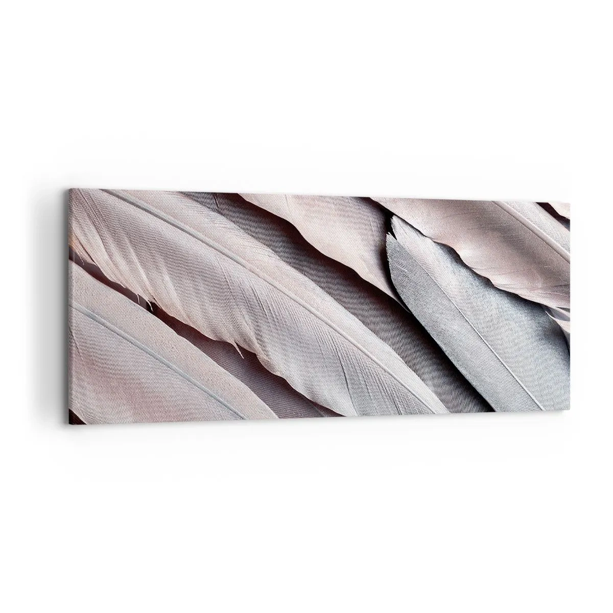 Bild auf Leinwand - Leinwandbild - Zarte Federn in dezenten Grau- und Beigetönen - 120x50cm - In rosa Silber - Moderne Wanddekoration für Wohnzimmer und Schlafzimmer ARTTOR