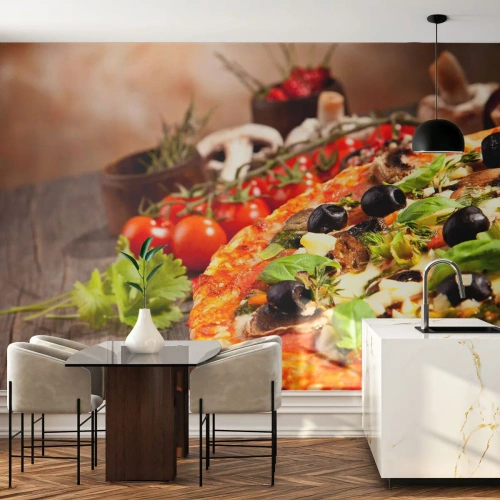 Selbstklebende Fototapete Deluxe Sticker - Aus den tellurischen Zutaten - Gastronomie, Pizza, Italien - 100x70 cm
