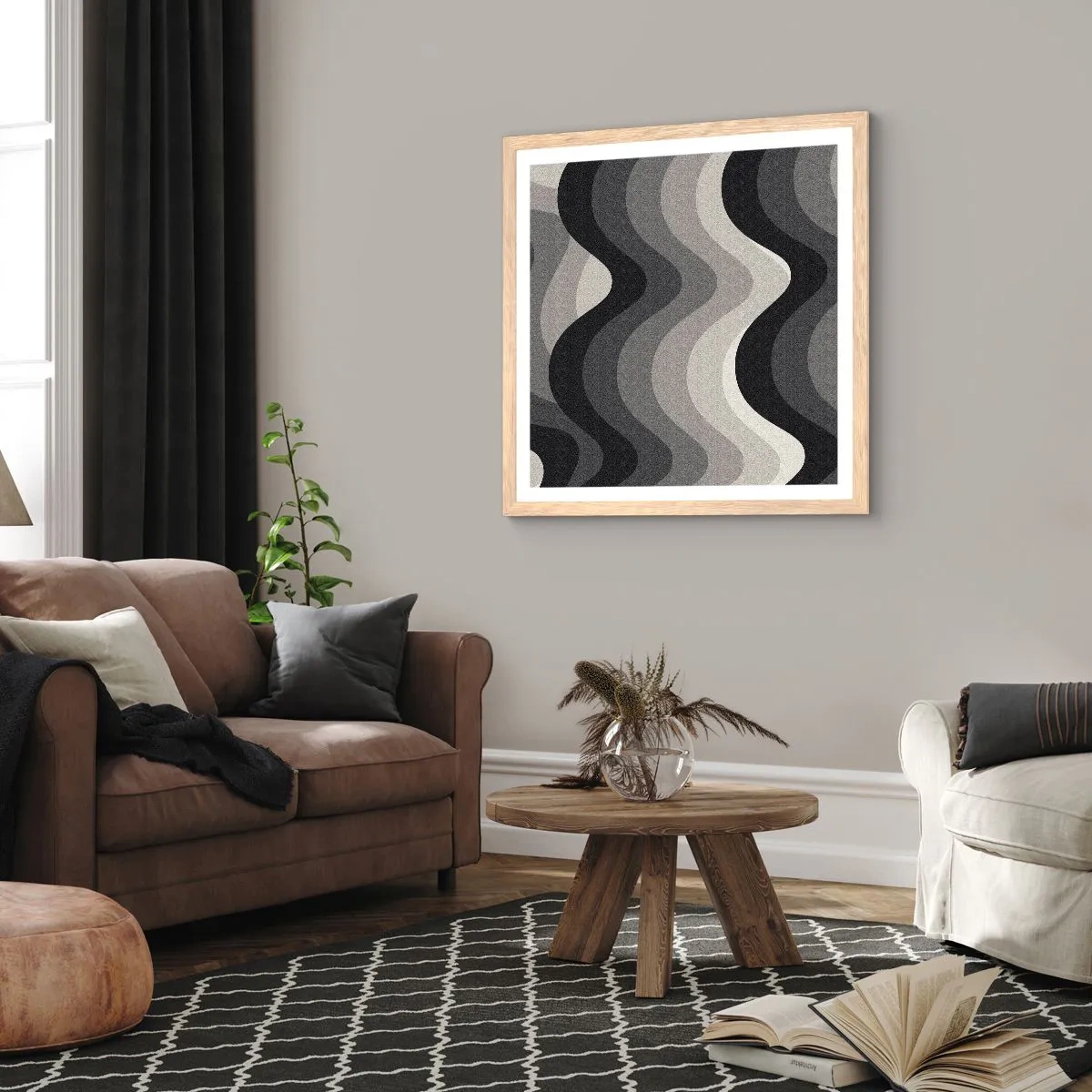 Poster in einem Rahmen aus heller Eiche - Eine Welle nach der anderen - 60x60 cm