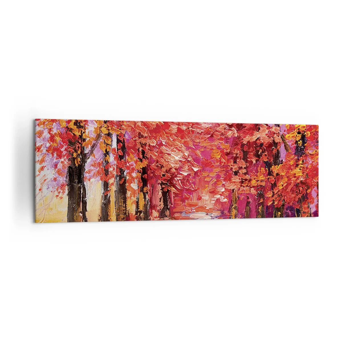Bild auf Leinwand - Leinwandbild - Eine malerische Gasse in herbstlichen Farben im impressionistischen Stil - 160x50cm - Herbstlicher Eindruck - Moderne Wanddekoration für Wohnzimmer und Schlafzimmer ARTTOR