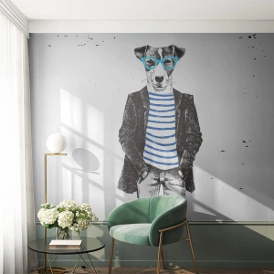 Fototapete Standard Eco - Stylischer Hund im Matrosenanzug - 100x70cm - Auf den Charme des Hundes - Moderne Wanddekoration für Wohnzimmer und Schlafzimmer ARTTOR