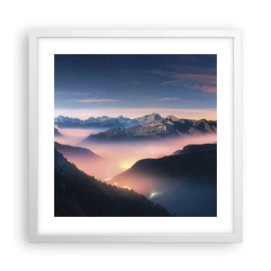 Poster in einem weißen Rahmen - Licht in den Tälern - 40x40 cm