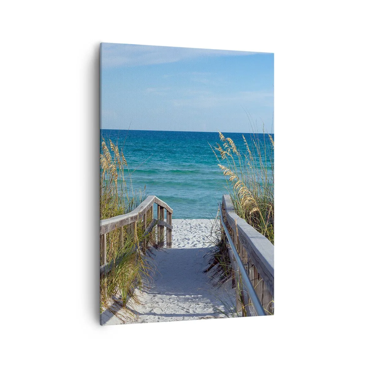 Bild auf Leinwand - Leinwandbild - Weg zum Strand mit Meerblick - 70x100cm - In der Sonne, im Wind - Moderne Wanddekoration für Wohnzimmer und Schlafzimmer ARTTOR