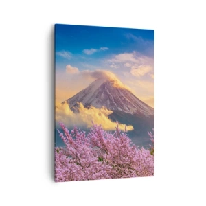 Bild auf Leinwand - Leinwandbild - Mount Fuji mit Kirschblüten im Hintergrund bei Sonnenuntergang - 50x70cm - Japanische Heiligkeit - Moderne Wanddekoration für Wohnzimmer und Schlafzimmer ARTTOR