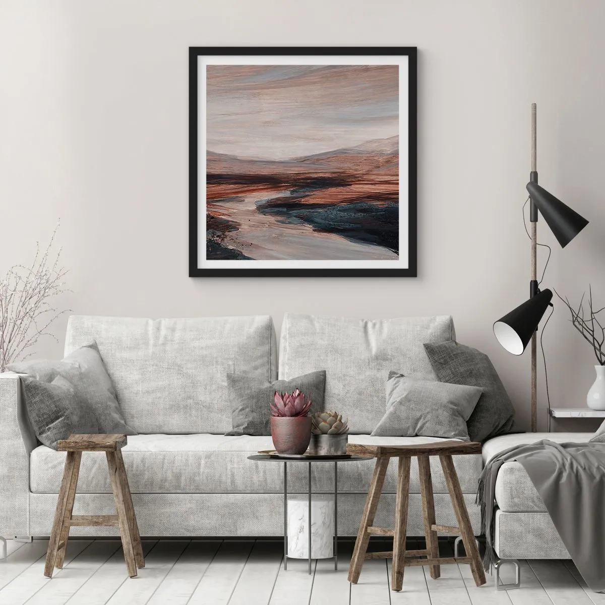 Poster in einem schwarzem Rahmen - Ruhiges Tal - 30x30 cm