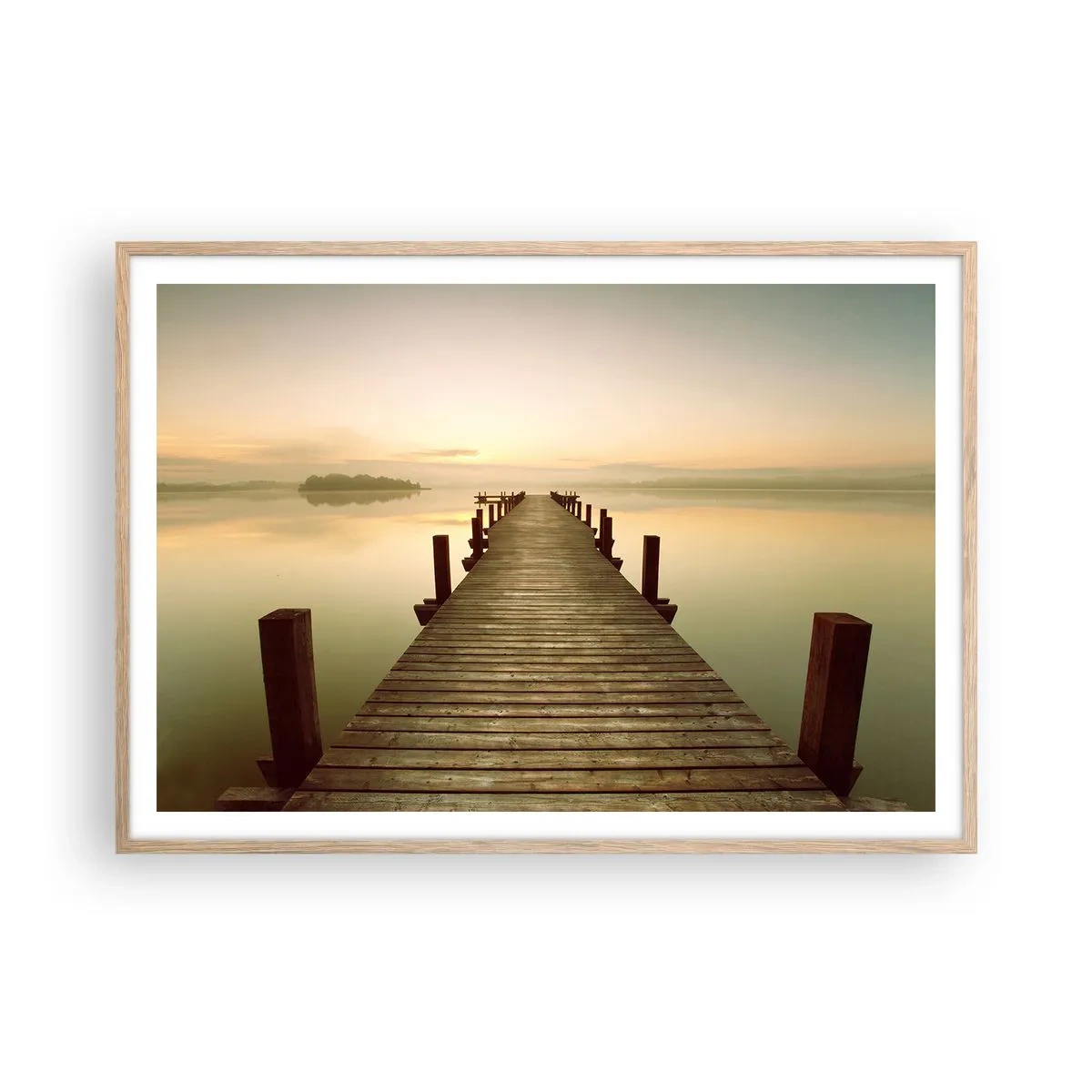 Poster in einem Rahmen aus heller Eiche - Tagesanbruch, Morgendämmerung, Licht - 100x70 cm