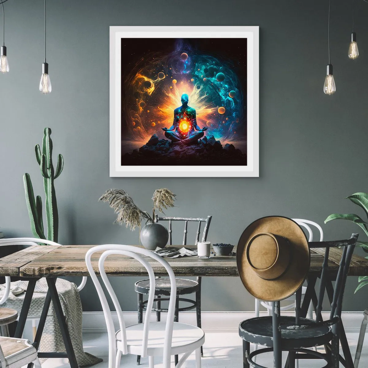 Poster in einem weißen Rahmen - Kosmischer Frieden - 50x50 cm