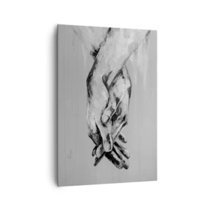 Bild auf Leinwand - Leinwandbild - Eine Schwarz-Weiß-Komposition aus zwei gefalteten Händen auf hellem Hintergrund. - 70x100cm - Anfang… - Moderne Wanddekoration für Wohnzimmer und Schlafzimmer ARTTOR
