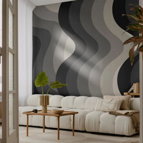Fototapete Standard Eco - Wellenförmige Streifen in Grautönen erzeugen einen geometrischen Rhythmus - 100x70cm - Eine Welle nach der anderen - Moderne Wanddekoration für Wohnzimmer und Schlafzimmer ARTTOR