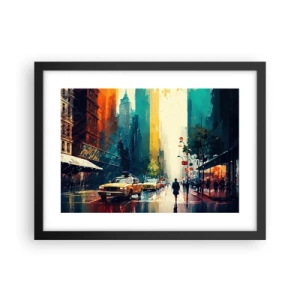 Poster in einem schwarzem Rahmen - New York – selbst der Regen ist hier bunt - 40x30 cm