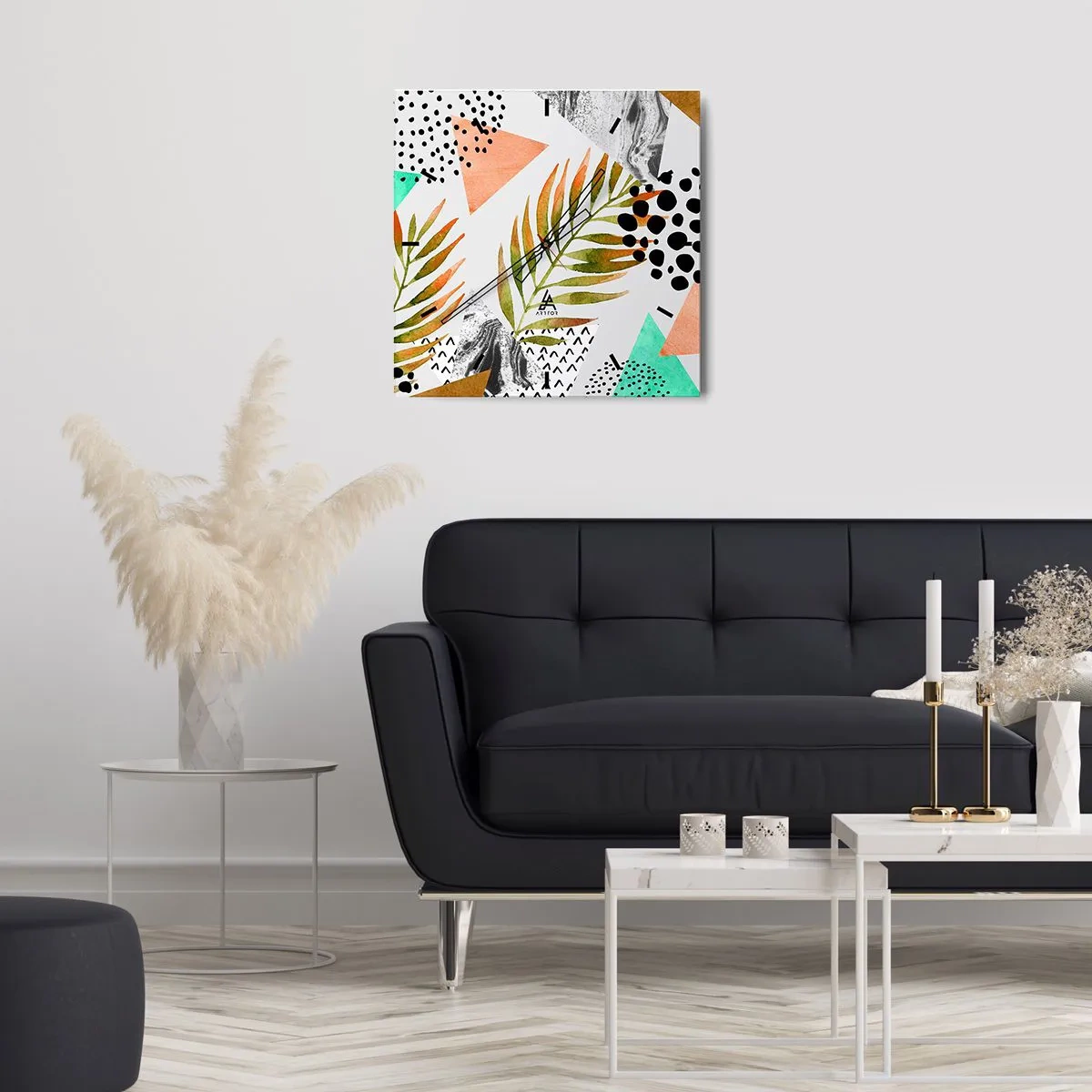 Wanduhr - Glasuhr - Dekoration mit Palmblatt - 30x30 cm