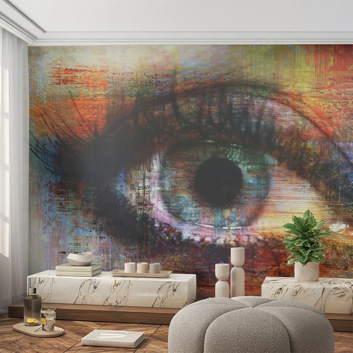 Fototapete Premium Sand - Abstraktes Auge im künstlerischen Stil - 100x70cm - Du kannst in die Seele sehen - Moderne Wanddekoration für Wohnzimmer und Schlafzimmer ARTTOR