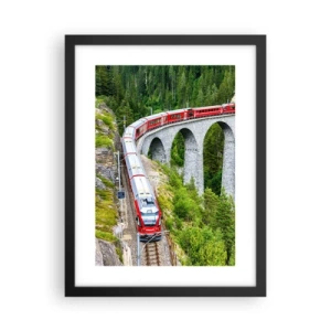 Poster in einem schwarzem Rahmen - Eisenbahn für Bergblick - 30x40 cm