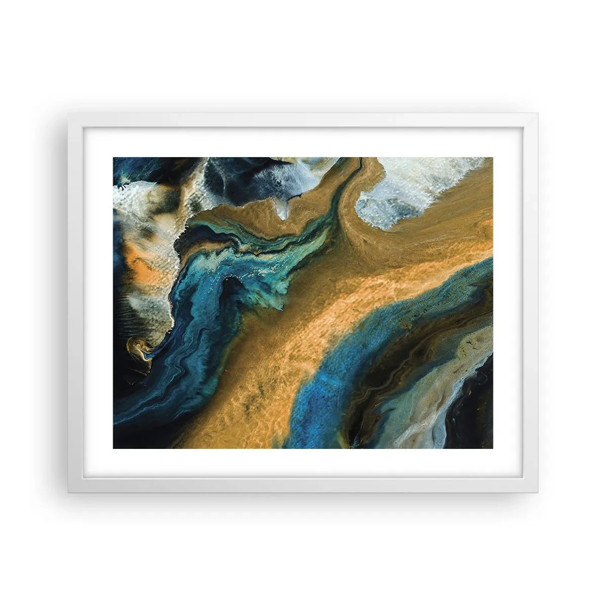 Poster in einem weißen Rahmen - Blau - Gelb - gegenseitige Beeinflussung - 50x40 cm