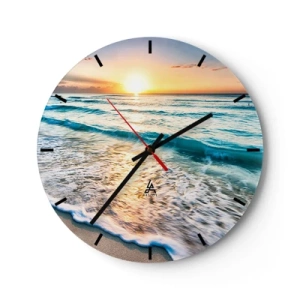 Wanduhr - Glasuhr - Sonnenuntergang über dem Meer mit Wellen am Ufer - 30x30cm - Ein Blick lohnt sich - Moderne Wanddekoration für Wohnzimmer, Küche und Schlafzimmer ARTTOR