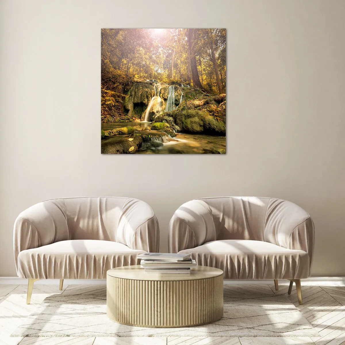 Glasbild - Bild auf glas - Waldkaskade im Grünen - 60x60 cm