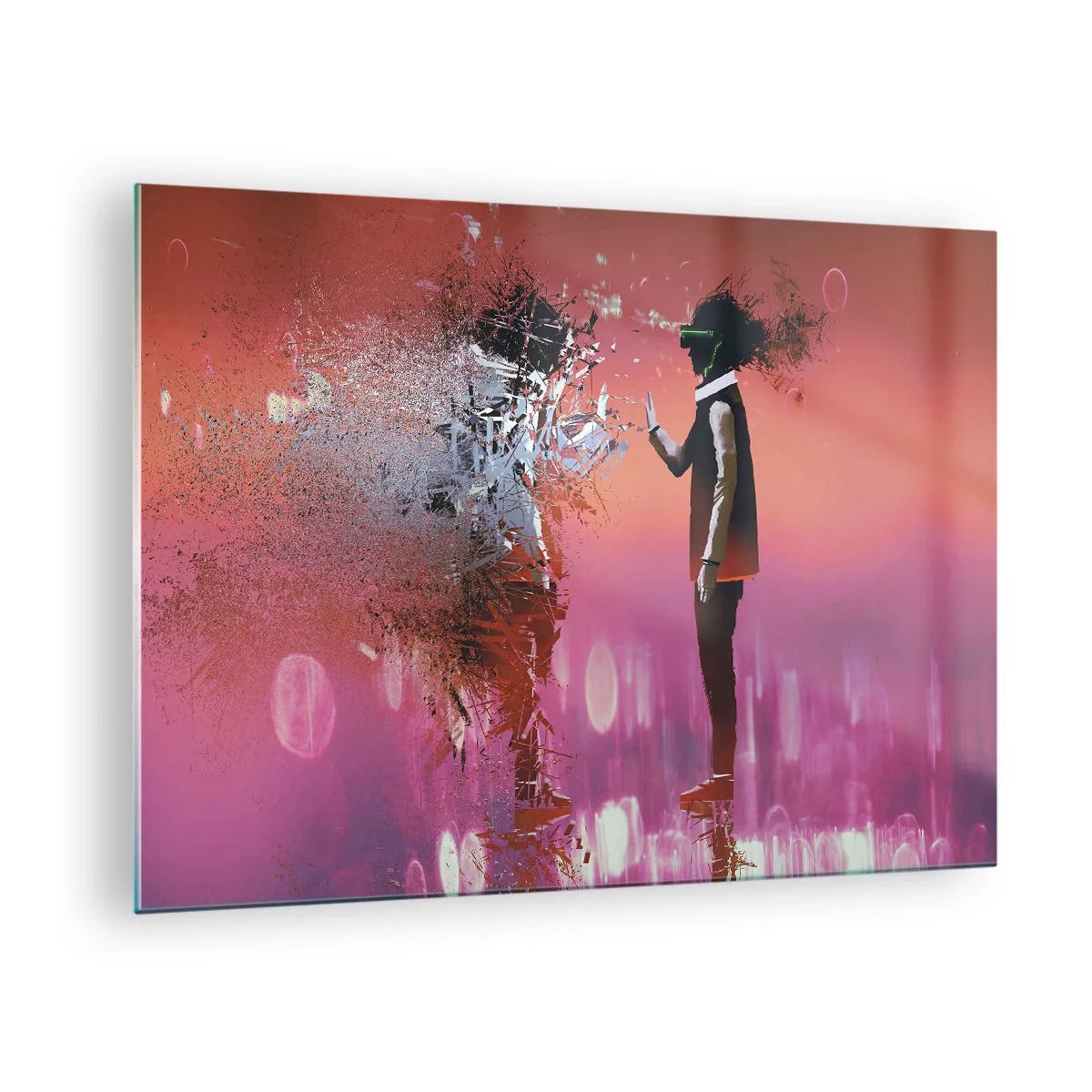 Glasbild - Bild auf glas - Eine Figur in der virtuellen Realität mit einem streuenden Schatten - 70x50cm - Kannst du dich selbst anschauen? - Moderne Wanddekoration für Wohnzimmer und Schlafzimmer ARTTOR