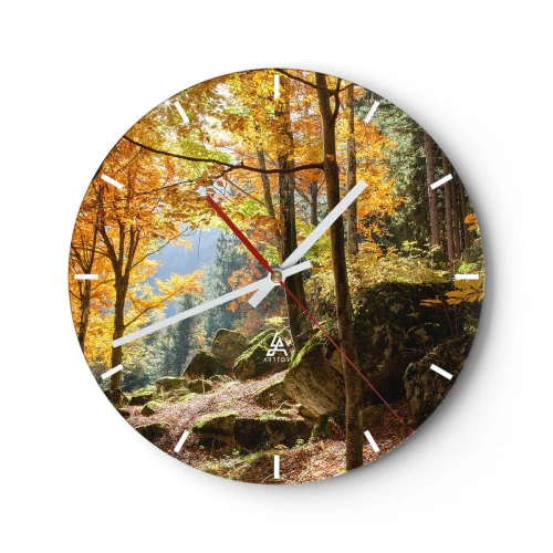 Wanduhr - Glasuhr - Herbstwald mit Sonnenstrahlen - 30x30cm - Zeit zum Entspannen - Moderne Wanddekoration für Wohnzimmer, Küche und Schlafzimmer ARTTOR