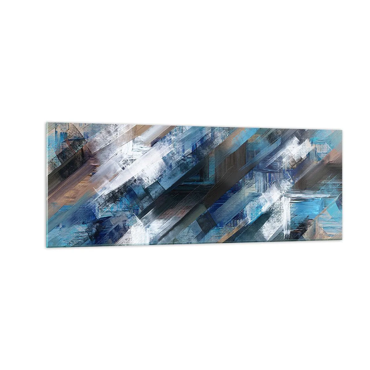 Glasbild - Bild auf glas - Abstrakte Komposition mit blauen diagonalen Linien - 140x50cm - Auf einer blauen Diagonale - Moderne Wanddekoration für Wohnzimmer und Schlafzimmer ARTTOR