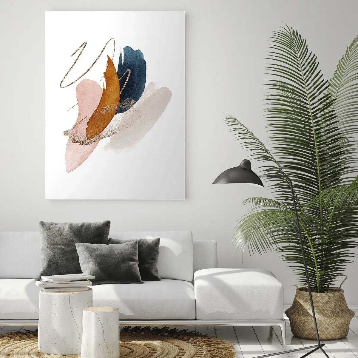 Glasbild - Bild auf glas - Abstrakte Pinselstriche in gedeckten Farben - 50x70cm - Geflügelte Komposition - Moderne Wanddekoration für Wohnzimmer und Schlafzimmer ARTTOR