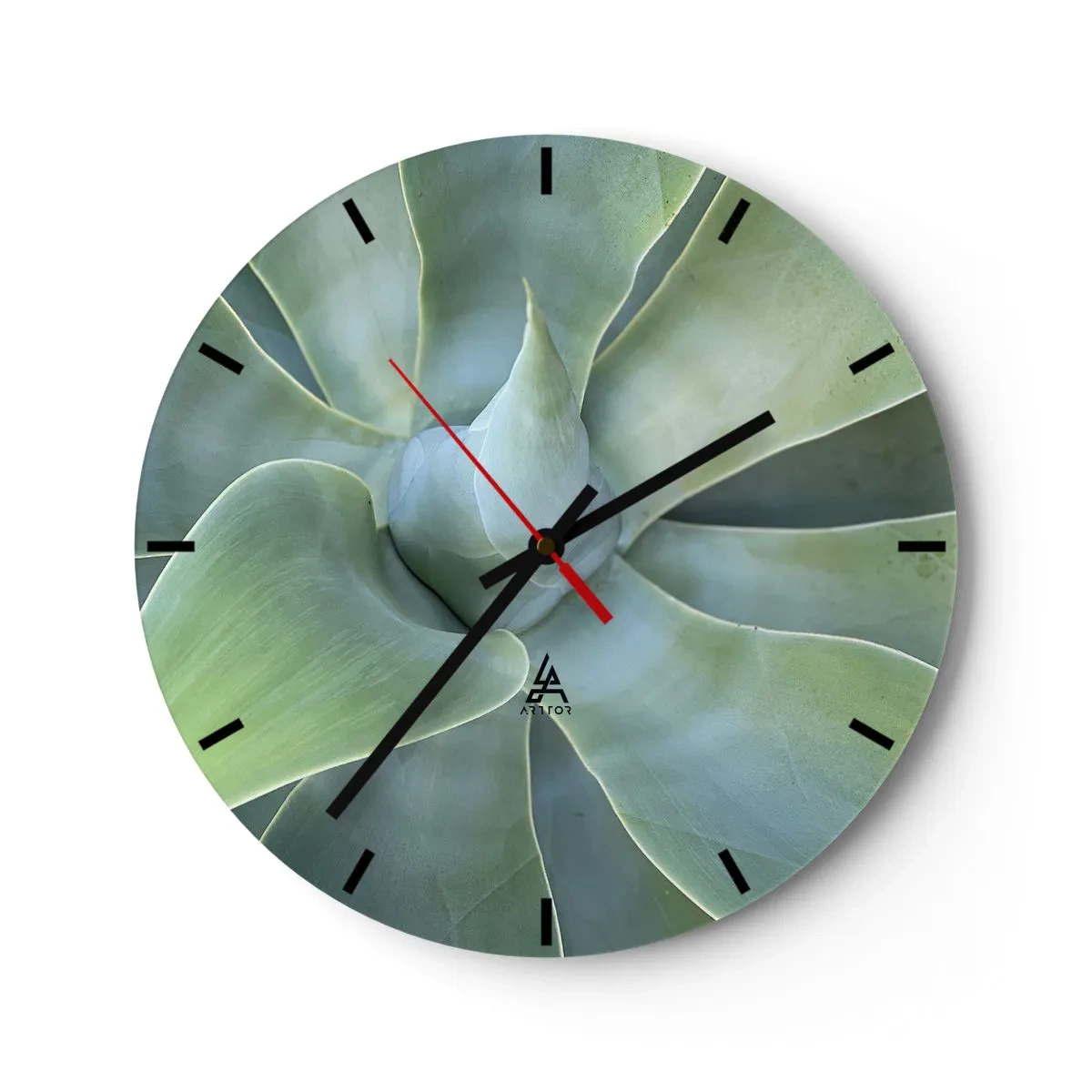Wanduhr - Glasuhr - Nahaufnahme der spiralförmigen Anordnung saftiger Blätter - 30x30cm - Geburt des Grüns - Moderne Wanddekoration für Wohnzimmer, Küche und Schlafzimmer ARTTOR
