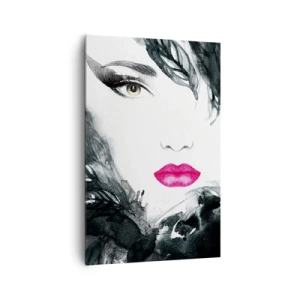 Bild auf Leinwand - Leinwandbild - Künstlerisches Porträt einer Frau mit intensiv rosa Lippen - 80x120cm - Beachtung! Femme fatale - Moderne Wanddekoration für Wohnzimmer und Schlafzimmer ARTTOR