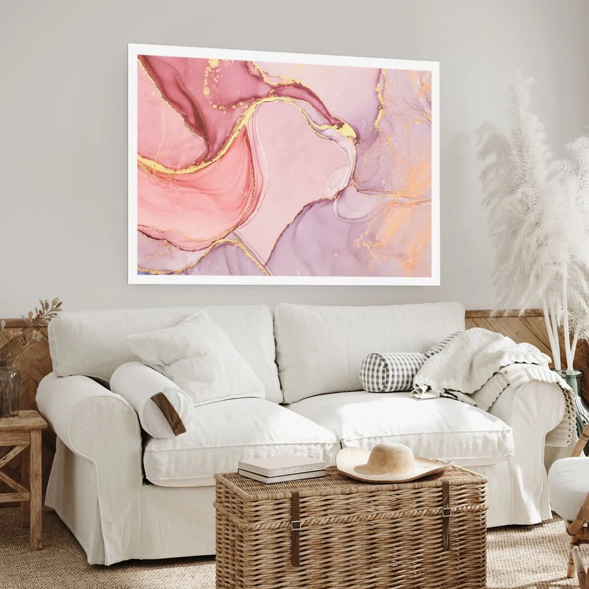 Poster - Zarte abstrakte Muster in Rosa- und Goldtönen - 100x70cm - Eine Liebkosung der Farben - Moderne Wanddekoration für Wohnzimmer und Schlafzimmer ARTTOR