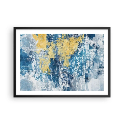 Poster in einem schwarzem Rahmen - Abstraktion in Blau- und Gelbtönen - 70x50cm - Abstraktion voller Wetter - Moderne Wanddekoration für Wohnzimmer und Schlafzimmer ARTTOR