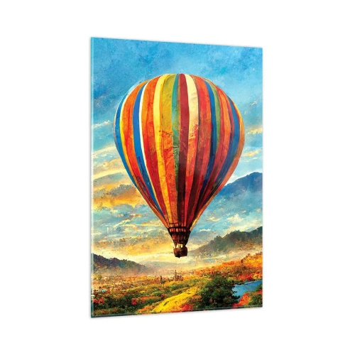 Glasbild - Bild auf glas - Ein bunter Ballon über einer malerischen Landschaft - 80x120cm - In der Stille sieht man mehr - Moderne Wanddekoration für Wohnzimmer und Schlafzimmer ARTTOR