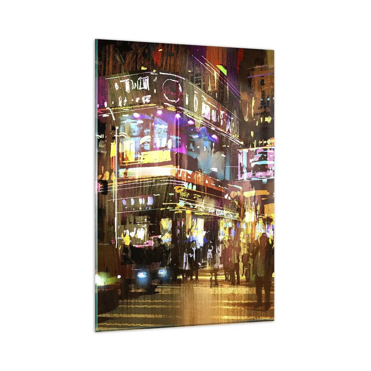 Glasbild - Bild auf glas - Eine pulsierende Stadt bei Nacht im Neonlicht - 80x120cm - In einem Lichtermeer - Moderne Wanddekoration für Wohnzimmer und Schlafzimmer ARTTOR