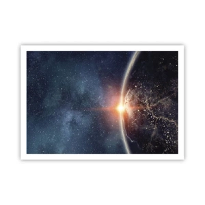 Poster - Die Erde vom Weltraum aus gesehen mit der aufgehenden Sonne - 100x70cm - In einer neuen Perspektive - Moderne Wanddekoration für Wohnzimmer und Schlafzimmer ARTTOR