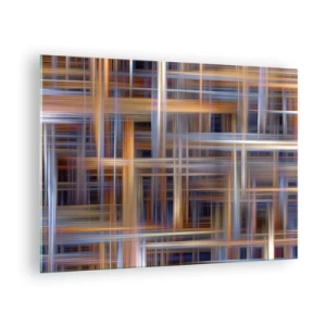 Glasbild - Bild auf glas - Geometrisches Muster aus Linien und Farben im abstrakten Stil - 70x50cm - Aus Licht gewebt - Moderne Wanddekoration für Wohnzimmer und Schlafzimmer ARTTOR
