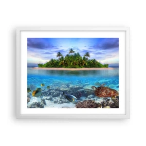 Poster in einem weißen Rahmen - Heavenly Island lädt dich ein - 50x40 cm