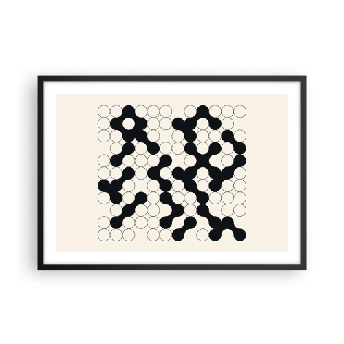 Poster in einem schwarzem Rahmen - Schwarz-weiße Muster mit Kreisen auf hellem Hintergrund - 70x50cm - Chinesisches Spiel – Variation - Moderne Wanddekoration für Wohnzimmer und Schlafzimmer ARTTOR