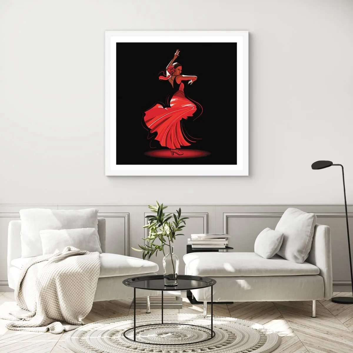 Poster in einem weißen Rahmen - Der feurige Geist des Flamenco - 50x50 cm